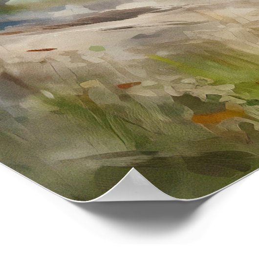 Mountain Lake Waterverf Schilderij Art Print (Hoek)