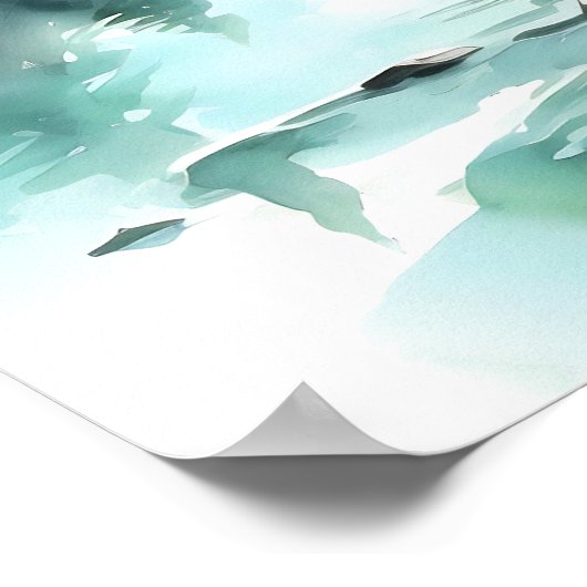 Mountain Lake Waterverf Schilderij Art Print (Hoek)