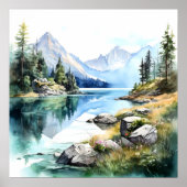 Mountain Lake Waterverf Schilderij Art Print (Voorkant)
