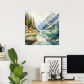Mountain Lake Waterverf Schilderij Art Print (Thuiskantoor)