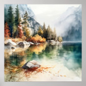 Mountain Lake Waterverf Schilderij Art Print (Voorkant)