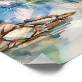 Mountain Lake Waterverf Schilderij Art Print (Hoek)