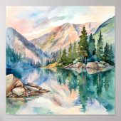 Mountain Lake Waterverf Schilderij Art Print (Voorkant)