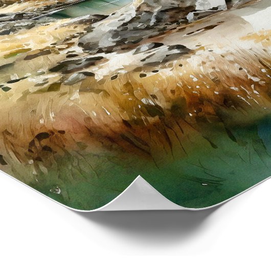 Mountain Lake Waterverf Schilderij Art Print (Hoek)