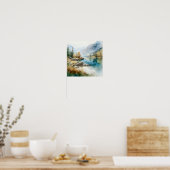 Mountain Lake Waterverf Schilderij Art Print (Keuken)