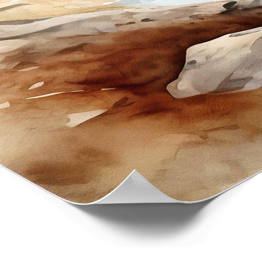 Mountain Lake Waterverf Schilderij Art Print (Hoek)