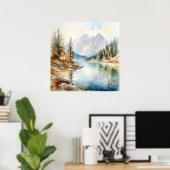 Mountain Lake Waterverf Schilderij Art Print (Thuiskantoor)