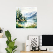 Mountain Lake Waterverf Schilderij Art Print (Thuiskantoor)