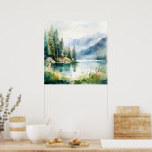 Mountain Lake Waterverf Schilderij Art Print (Keuken)
