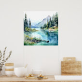 Mountain Lake Waterverf Schilderij Art Print (Keuken)