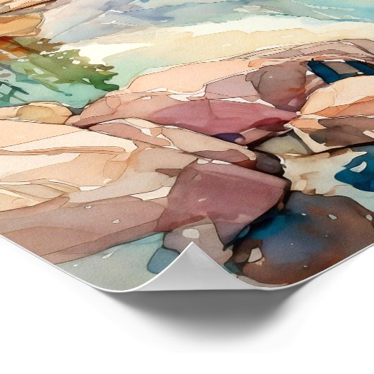 Mountain Lake Waterverf Schilderij Art Print (Hoek)