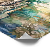 Mountain Lake Waterverf Schilderij Art Print (Hoek)