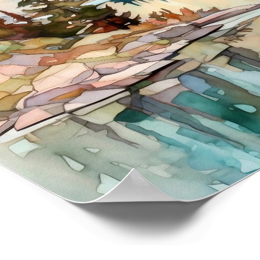 Mountain Lake Waterverf Schilderij Art Print (Hoek)