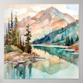 Mountain Lake Waterverf Schilderij Art Print (Voorkant)