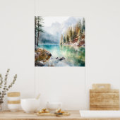 Mountain Lake Waterverf Schilderij Art Print (Keuken)