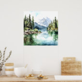 Mountain Lake Waterverf Schilderij Art Print (Keuken)
