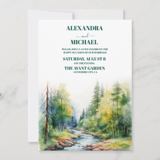 Mountain Lake Waterverf Tree Bruiloft Kaart (Voorkant)