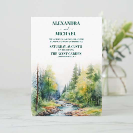 Mountain Lake Waterverf Tree Bruiloft Kaart (Staand voorkant)