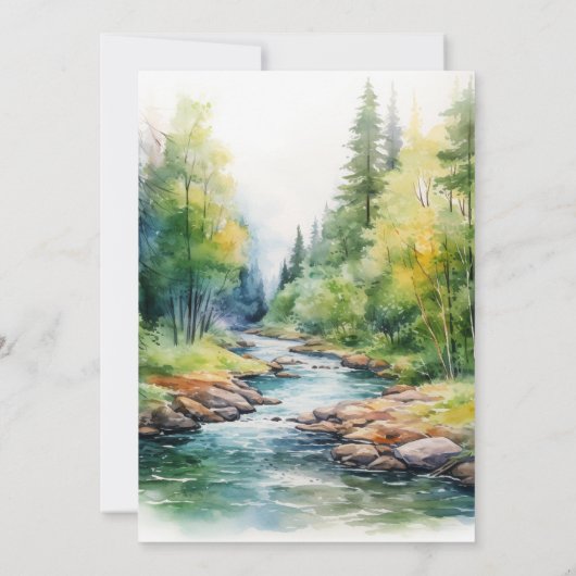 Mountain Lake Waterverf Tree Bruiloft Kaart (Achterkant)