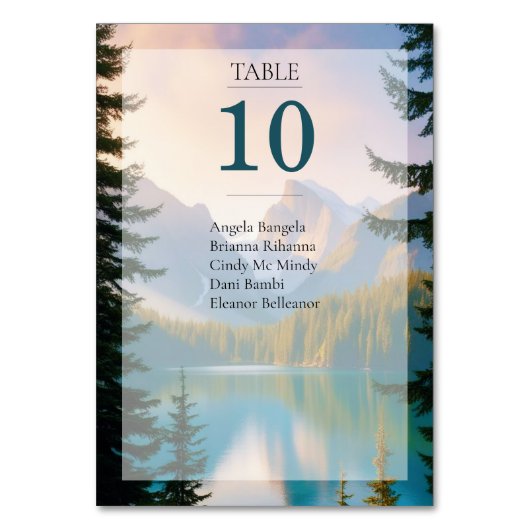 Mountain Lake Wedding Guest List Tafel Kaart (Voorkant)