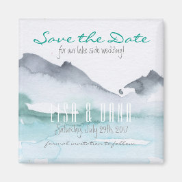 Mountain Lake Wedding Save the Date Square Magnet