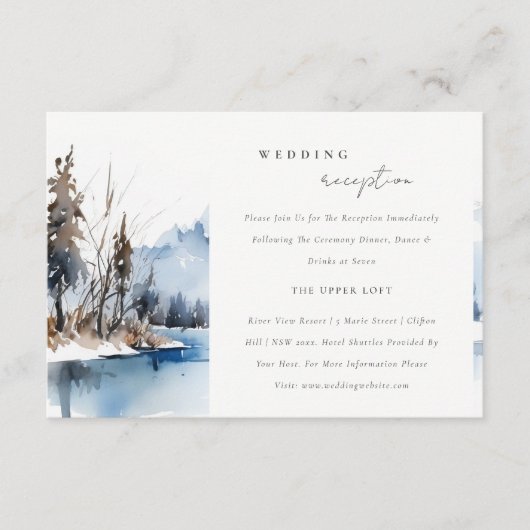 Mountain Lake Winter Landschap bruiloft receptie Informatiekaartje (Voorkant)