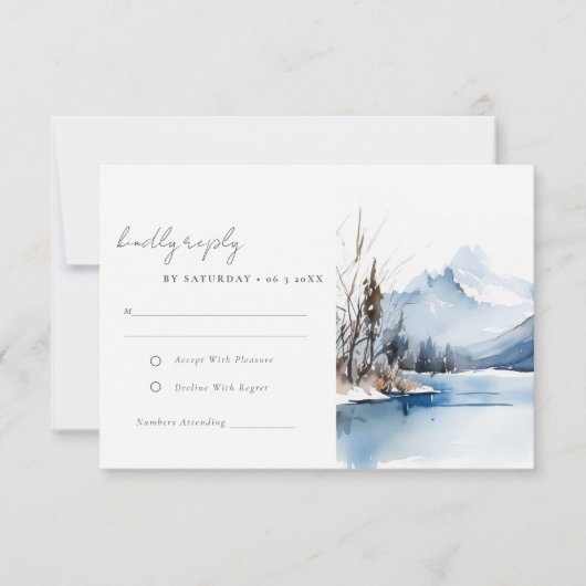 Mountain Lake Winter Landschap bruiloft receptie RSVP Kaartje (Voorkant)