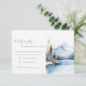 Mountain Lake Winter Landschap bruiloft receptie RSVP Kaartje (Staand voorkant)
