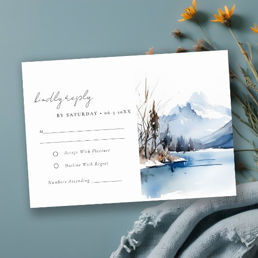 Mountain Lake Winter Landschap bruiloft receptie RSVP Kaartje