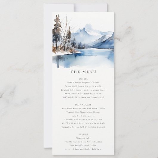 Mountain Lake Winter Landschap Wedding Menu Kaart (Voorkant)