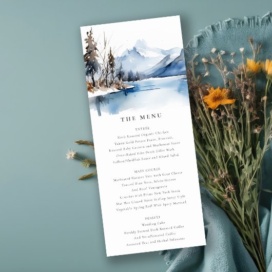 Mountain Lake Winter Landschap Wedding Menu Kaart