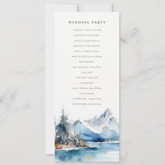 Mountain Lake Winter Landschap Wedding Programma (Achterkant)