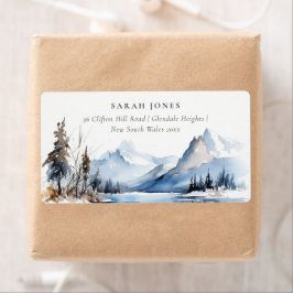 Mountain Lake Winter Sneeuw Landschap Adres Etiket