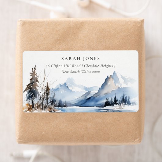 Mountain Lake Winter Sneeuw Landschap Adres Etiket (Insitu)