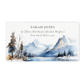 Mountain Lake Winter Sneeuw Landschap Adres Etiket (Voorkant)