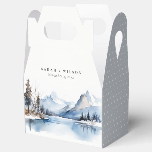 Mountain Lake Winter Sneeuw Landschap Wedding Bedankdoosjes (Geopend)