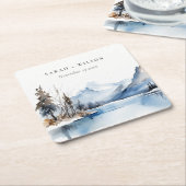 Mountain Lake Winter Sneeuw Landschap Wedding Kartonnen Onderzetters (Schuin)