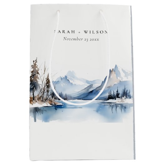 Mountain Lake Winter Sneeuw Landschap Wedding Medium Cadeauzakje (Voorkant)
