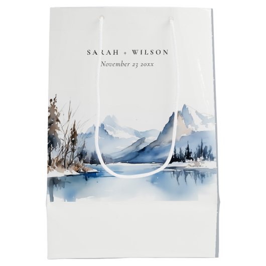 Mountain Lake Winter Sneeuw Landschap Wedding Medium Cadeauzakje (Achterkant)