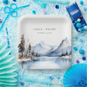 Mountain Lake Winter Sneeuw Landschap Wedding Papieren Bordje (Feest)