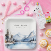 Mountain Lake Winter Sneeuw Landschap Wedding Papieren Bordje (Feest)