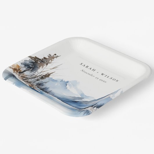 Mountain Lake Winter Sneeuw Landschap Wedding Papieren Bordje (Gebogen)