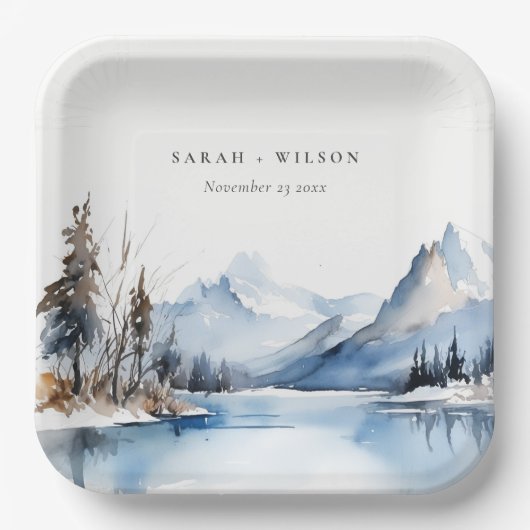 Mountain Lake Winter Sneeuw Landschap Wedding Papieren Bordje (Voorkant)
