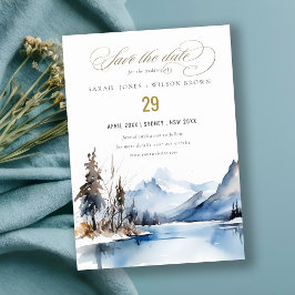 Mountain Lake Winter Sneeuw Landschap Wedding Save The Date