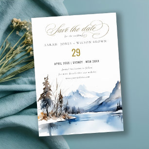 Mountain Lake Winter Sneeuw Landschap Wedding Save The Date