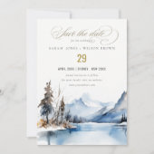 Mountain Lake Winter Sneeuw Landschap Wedding Save The Date (Voorkant)