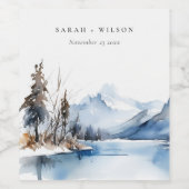 Mountain Lake Winter Sneeuw Landschap Wedding Wijn Etiket (Enkel label)