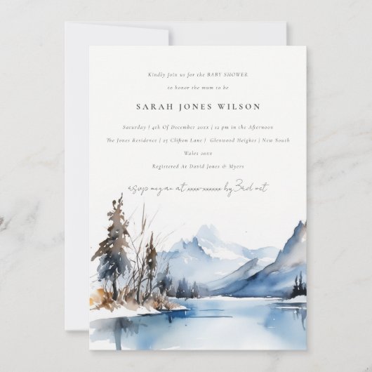 Mountain Lake Winter Sneeuwlandschap Baby shower Kaart (Voorkant)