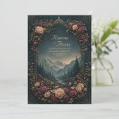 Mountain Landscape and Floral Arch Wedding Kaart (Staand voorkant)