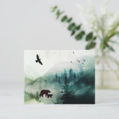 Mountain Landscape Bears Birds Forest Briefkaart (Staand voorkant)